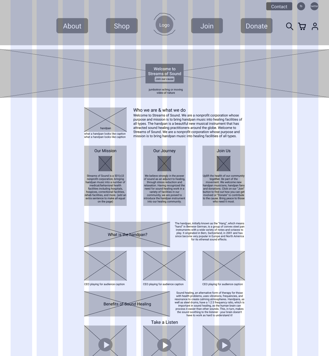 Lo-fi wireframe of the desktop homepage